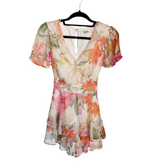 Hint of Blush Off-White with Pink and Orange Floral Print Romper Small - Picture 11 of 12